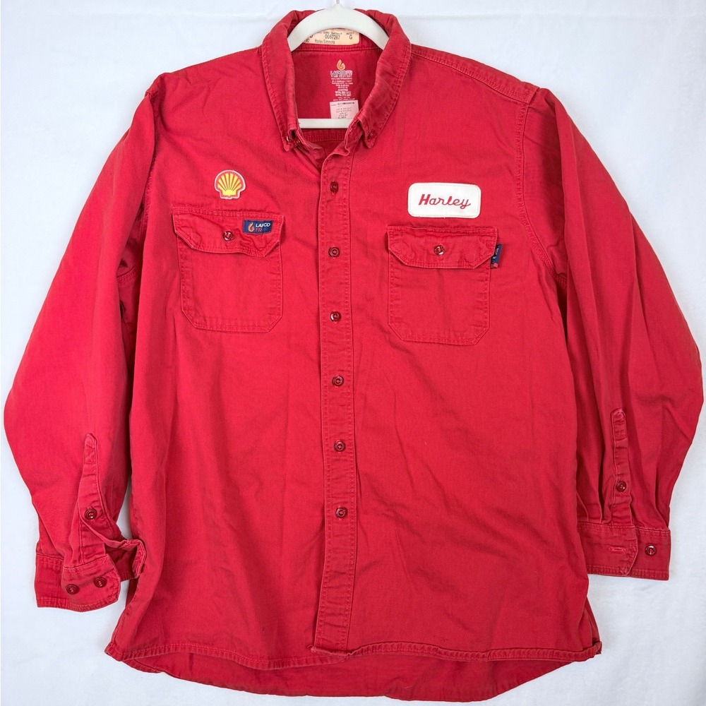 LAPCO FR Work Shirt Mens Shell Oil Refinery Harley Patch Red HRC Industrial